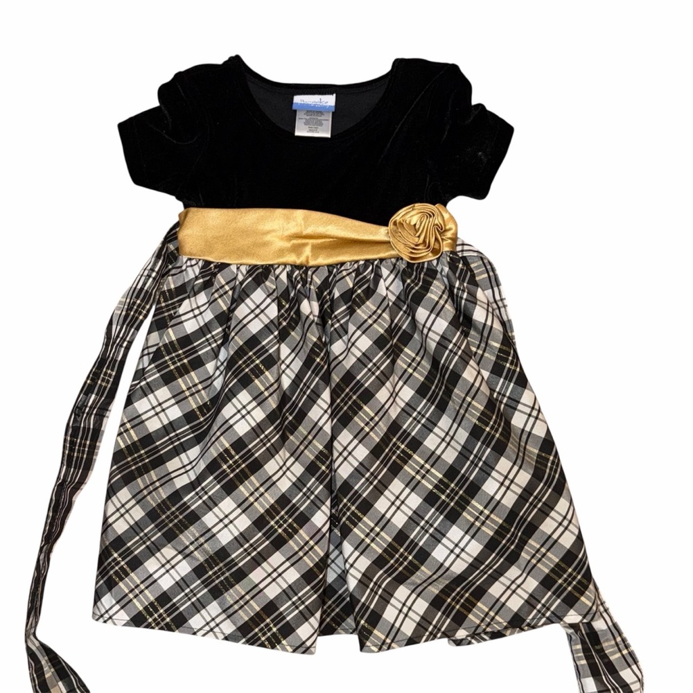 Brooke Lindsay Black Velvet Plaid Taffeta Holiday Dress - 3T